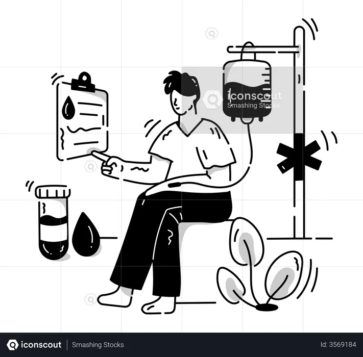 Person in hospital taking blood transfusion  Illustration