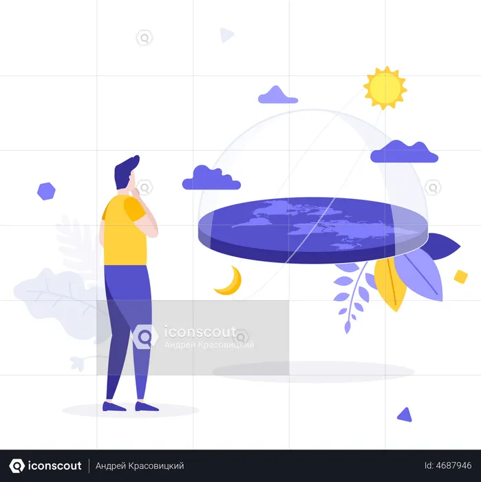Person Looking At Disk Shaped Planet  Illustration
