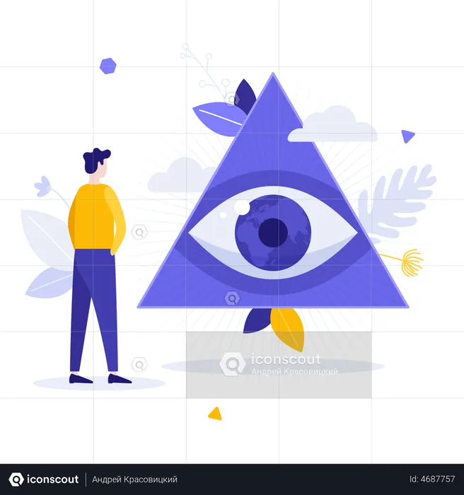 Person Looking At Eye Of Providence Symbol  Illustration