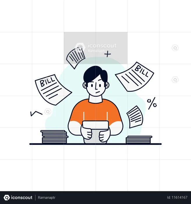 Person Managing Finances with Bills  Illustration