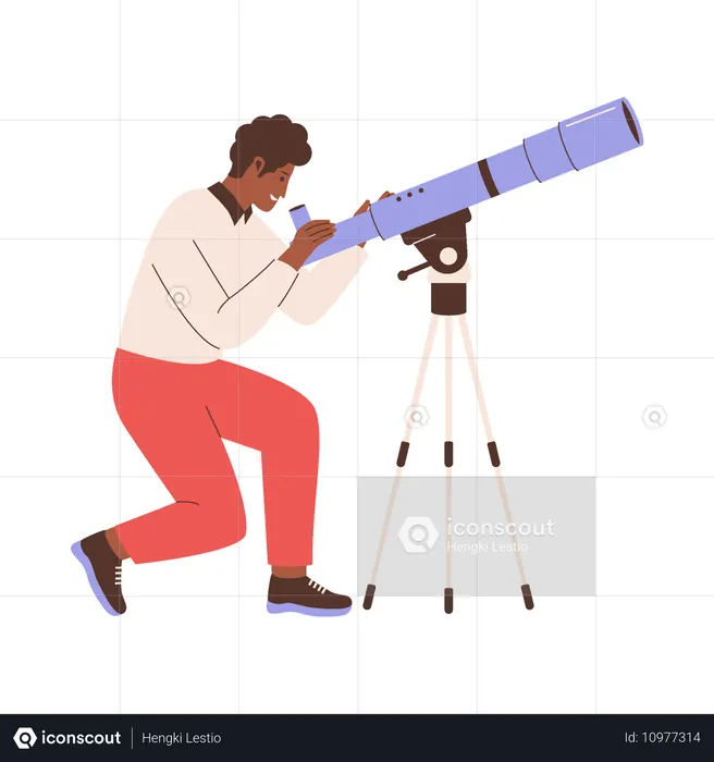 Person Observing Through Telescope  Illustration