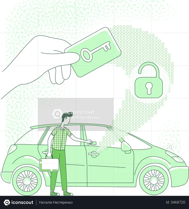 Person opening car with electronic key  Illustration