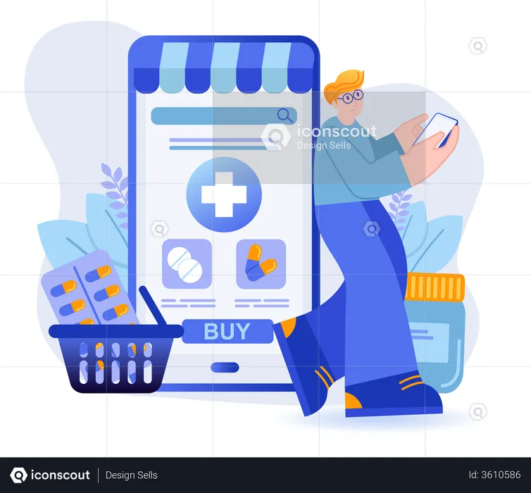 Person Purchasing Medicine From Online Application  Illustration