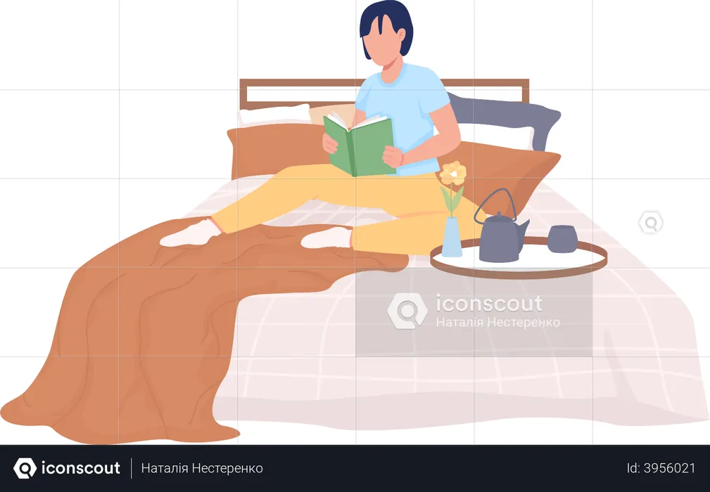 Person reading on bed  Illustration