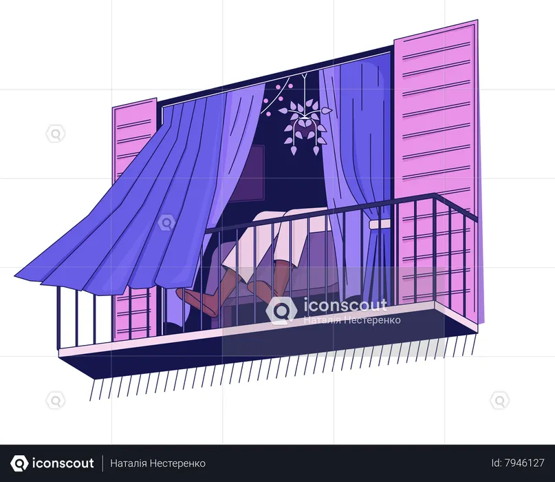 Person relaxing at balcony  Illustration