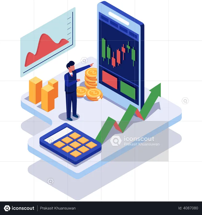 Person trading on stock market application  Illustration