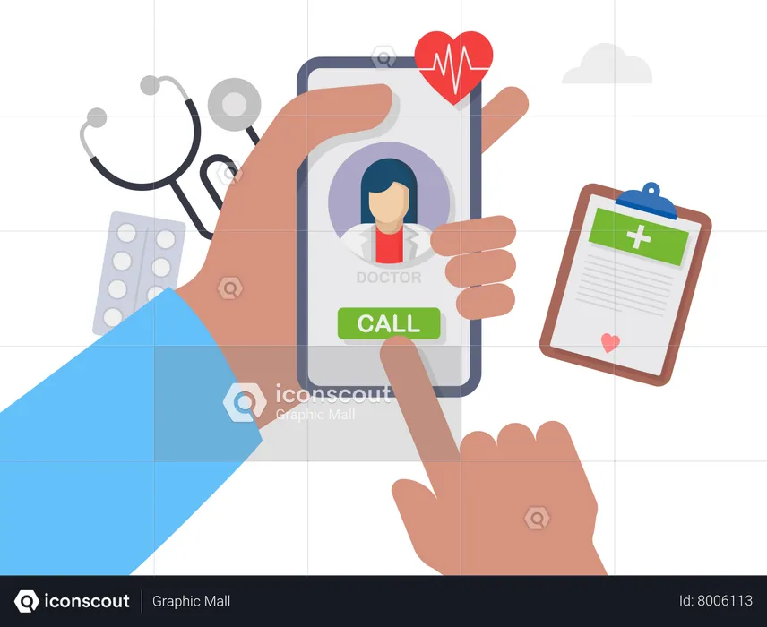 Person video chatting with doctor on mobile  Illustration