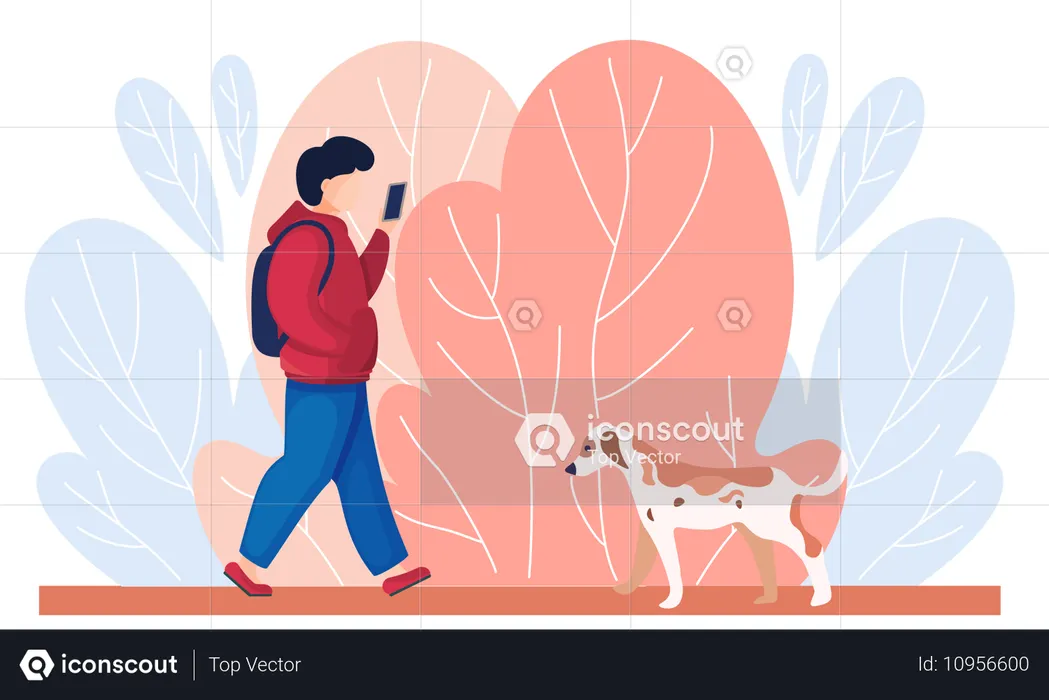 Person walk past looks at the mobile phone screen  Illustration