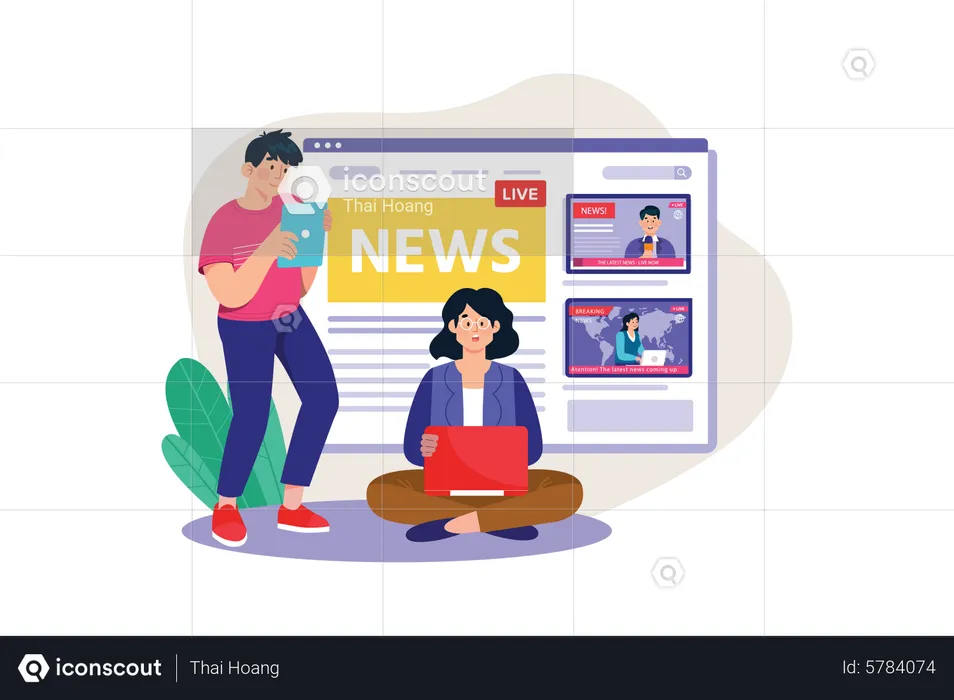 Person watching global news online  Illustration
