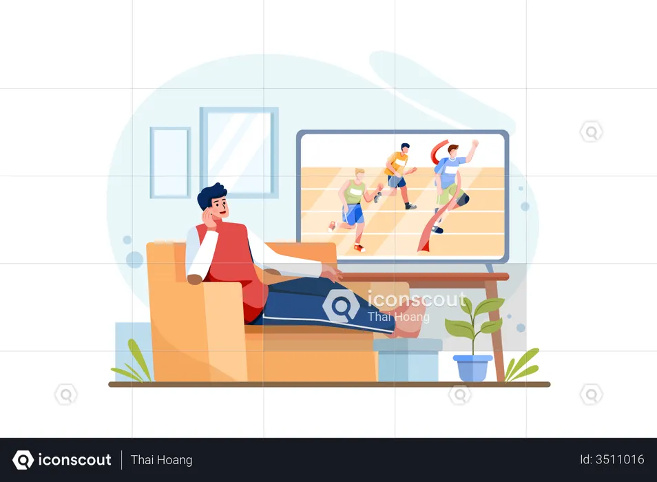 Person watching sports on television  Illustration