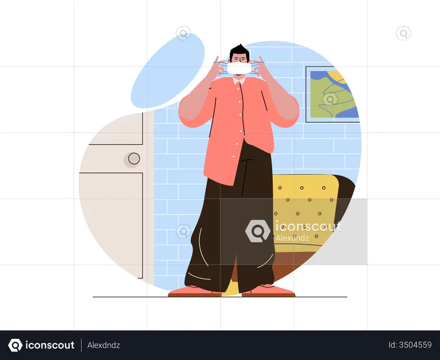 Person wearing mask at home  Illustration