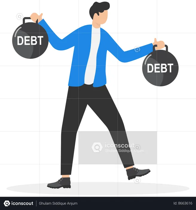 Persona de negocios tiene péndulo de deuda  Ilustración