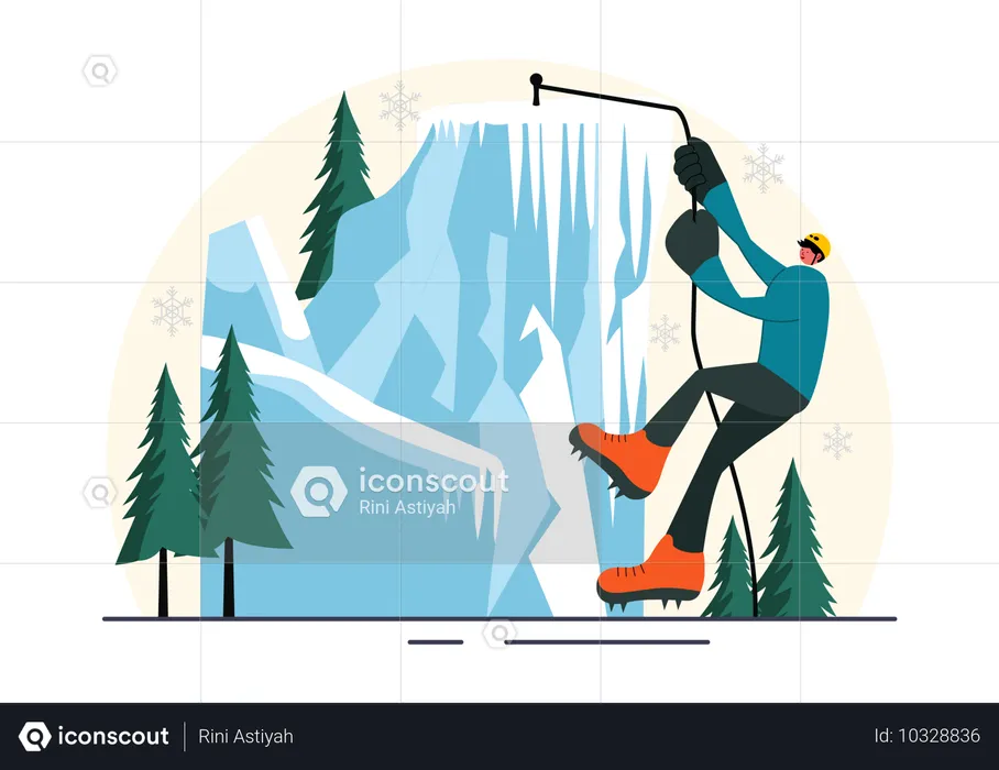 Persona haciendo escalada en hielo  Ilustración