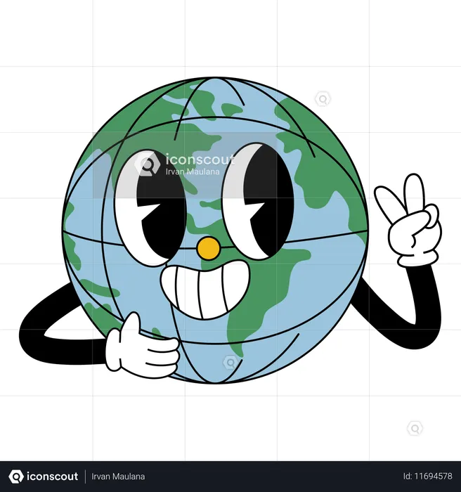 Personagem brincalhão da Terra mostrando o sinal da paz  Ilustração