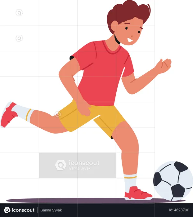 Personagem de criança em idade escolar jogando futebol  Ilustração