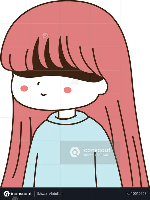 Personagem de menina chibi fofa de cabelo longo vermelho  Ilustração