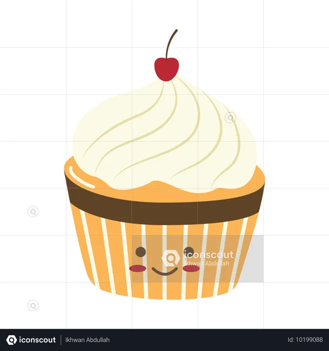 Personagem fofo de bolo delicioso cupcake pão padaria sobremesa comida doce  Ilustração