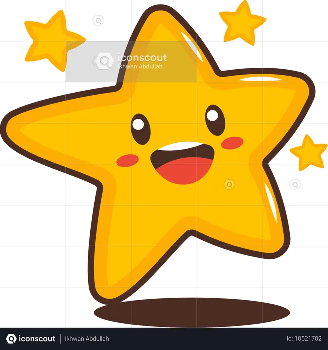 Personagem de estrela pequena e brilhante fofa com expressão feliz  Ilustração