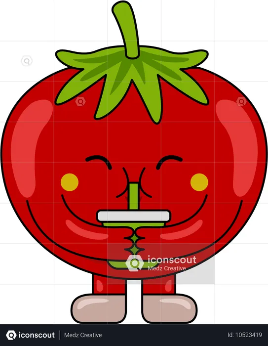 Personagem mascote de tomate bebendo suco  Ilustração