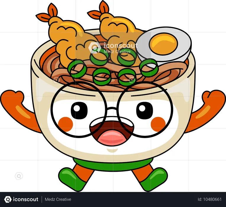 Personagem mascote Udon com braços abertos  Ilustração