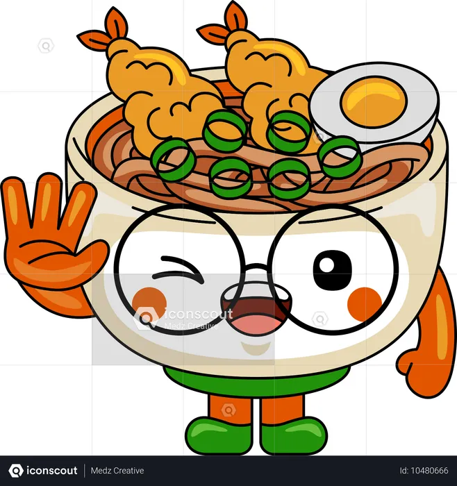 Personagem mascote Udon dizendo olá  Ilustração