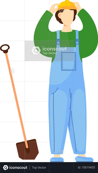 Personagem masculino está trabalhando com pá  Ilustração