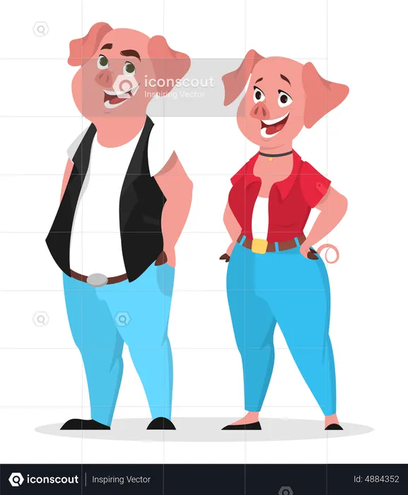 Personaje de cerdo con ropa humana. animal adolescente  Ilustración