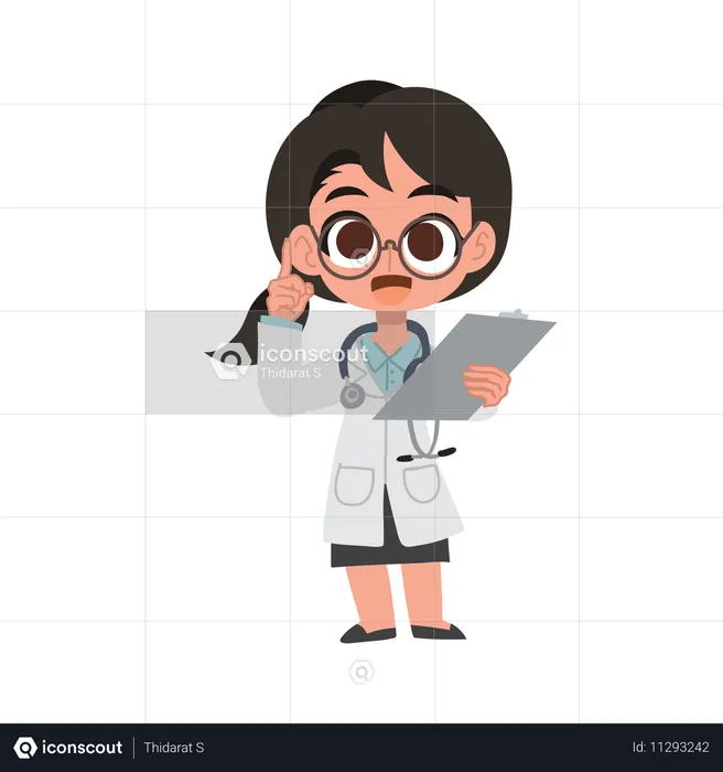 Personaje de doctora sosteniendo el expediente del paciente  Ilustración