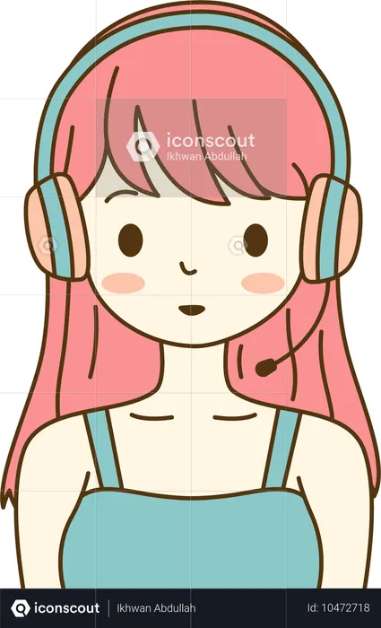 Lindo personaje de hermosa chica escuchando música con auriculares  Ilustración