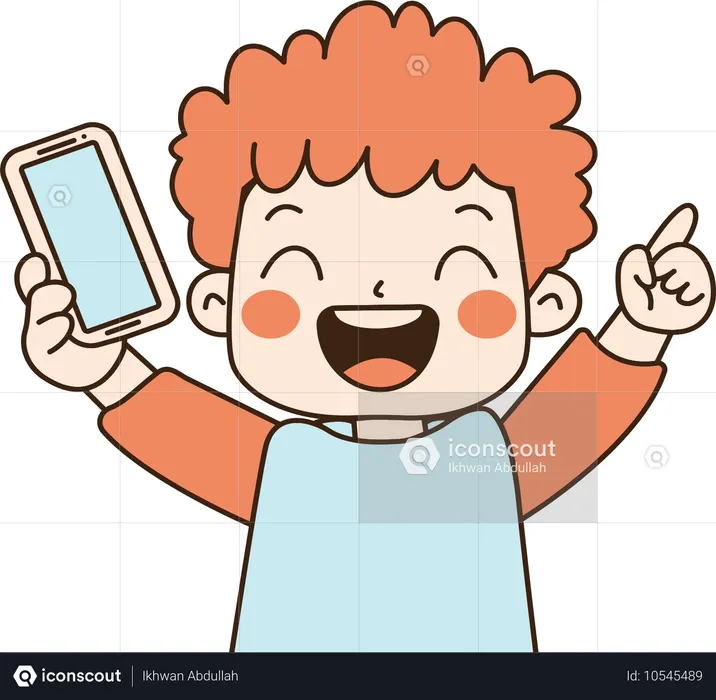 Personaje de niño sosteniendo el teléfono  Ilustración