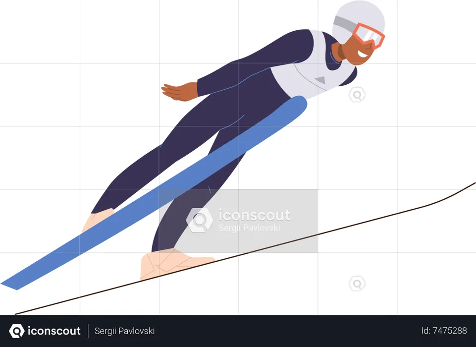 Personaje deportista adulto activo con gafas y monos disfrutando del deporte extremo bobsleigh  Ilustración