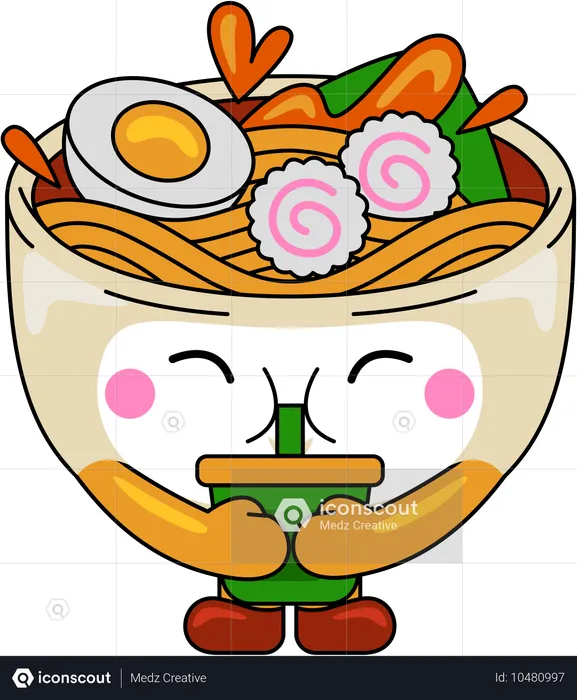 Personaje de mascota de ramen bebiendo jugo  Ilustración