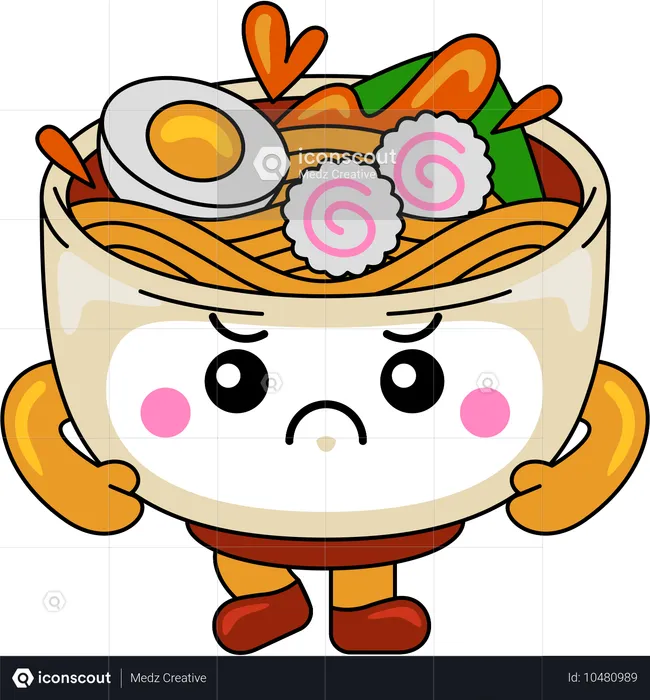 Personaje de mascota de ramen enojado  Ilustración