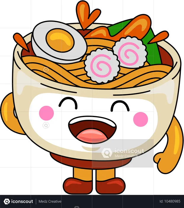 Personaje de mascota ramen riendo  Ilustración