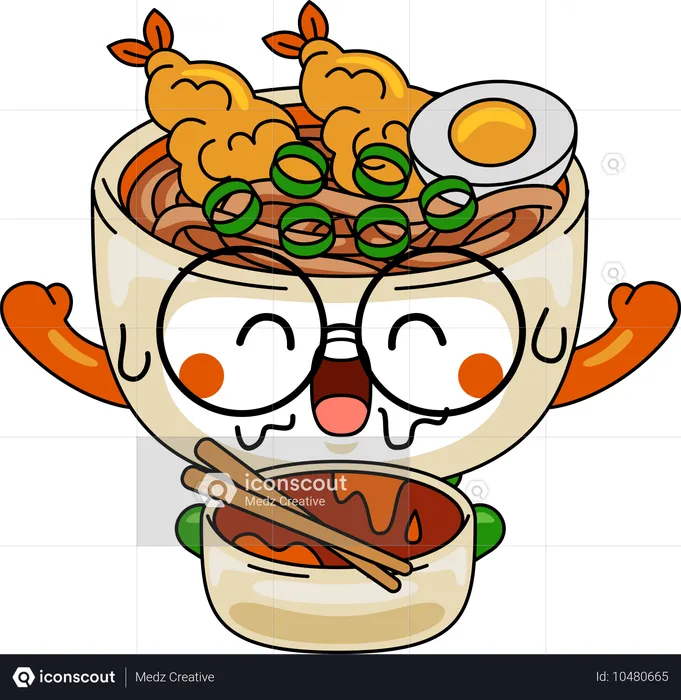 Personaje mascota de Udon con cuenco de Udon  Ilustración