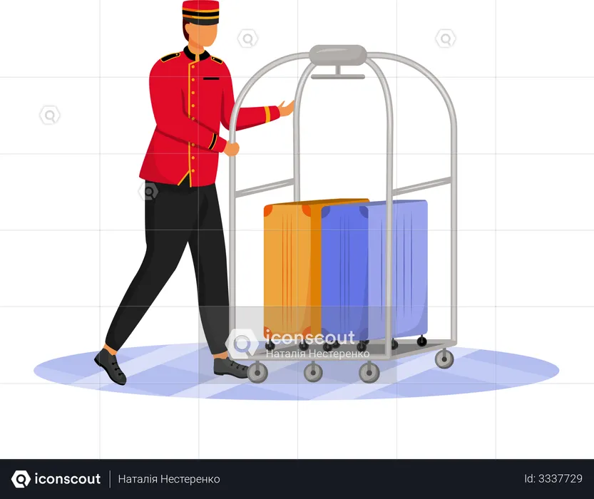 Personal con carrito de equipaje  Ilustración