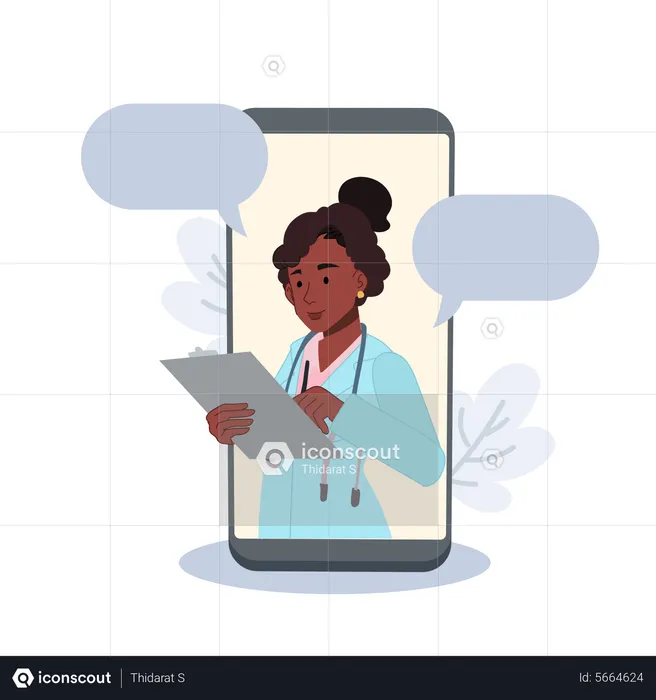 Personal doctor giving advice for patient online  Illustration