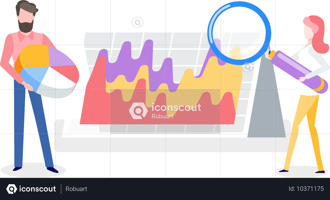 Personas analizando datos a bordo  Ilustración