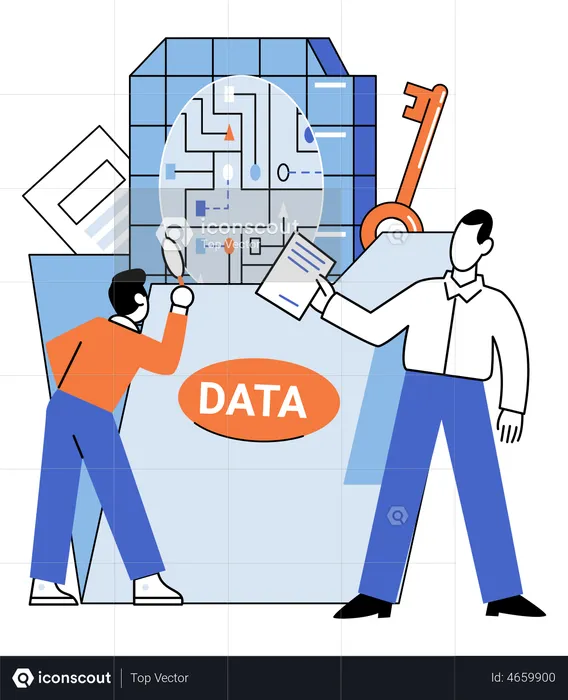 Personas analizando la seguridad de los datos  Ilustración