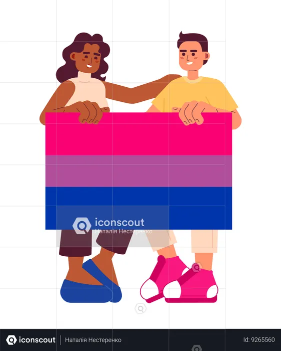 Personas con bandera bisexual  Ilustración