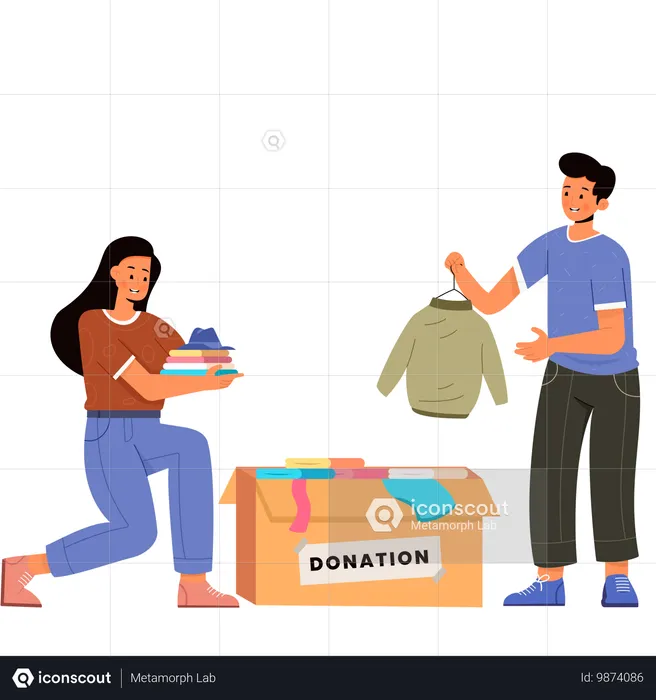 Personas con caja de donaciones  Ilustración