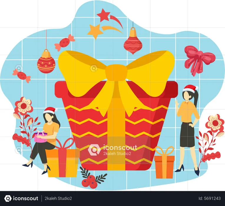Personas con regalo de Navidad  Ilustración