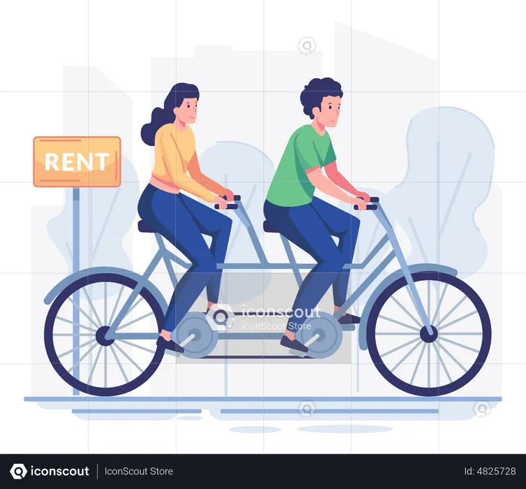 Personas que andan en bicicleta compradas en alquiler  Ilustración