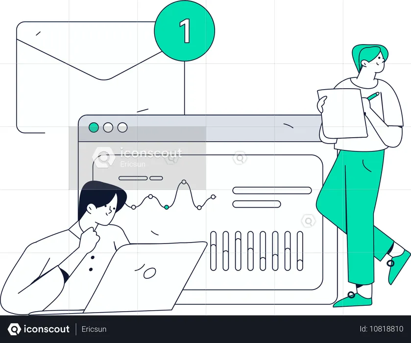 Personas que realizan procesamiento de datos virtuales  Ilustración