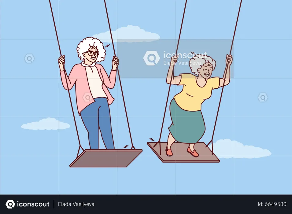 Personas mayores disfrutando de columpios  Ilustración