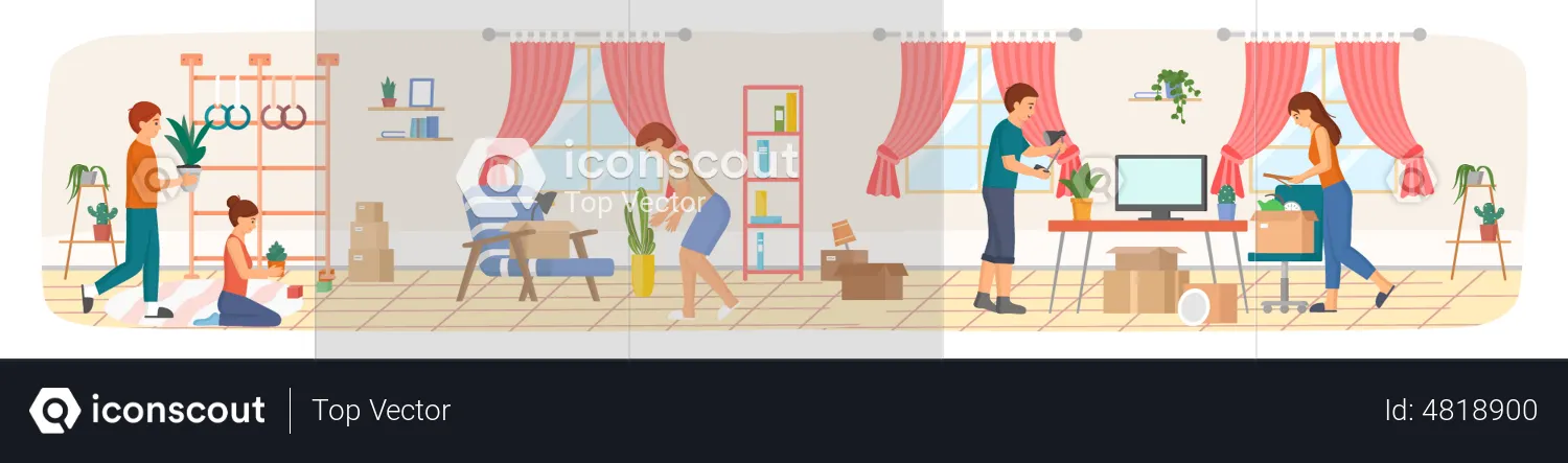 Gente mudándose a una nueva casa  Ilustración
