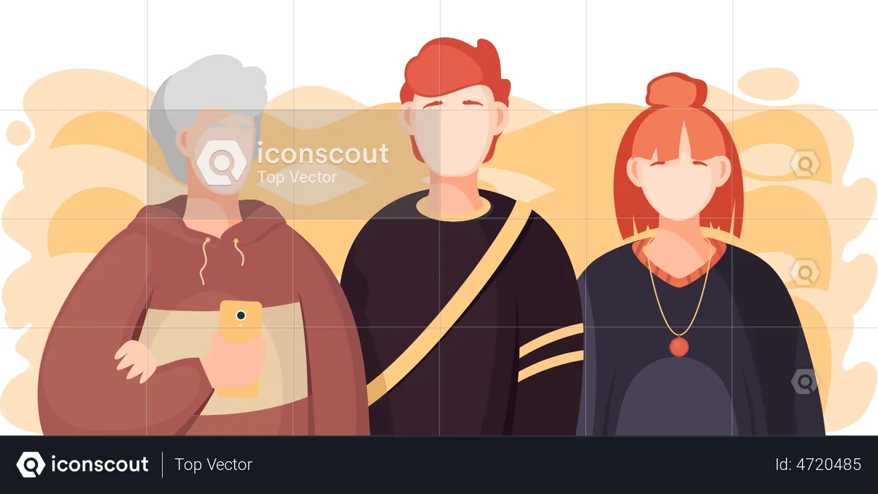 Personas de pie juntas  Ilustración