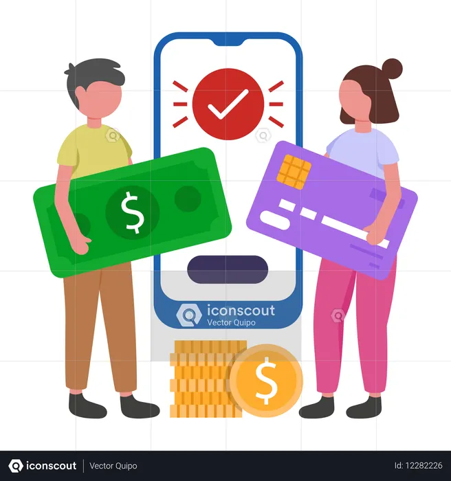 Personas que realizan transferencias bancarias P2P  Ilustración