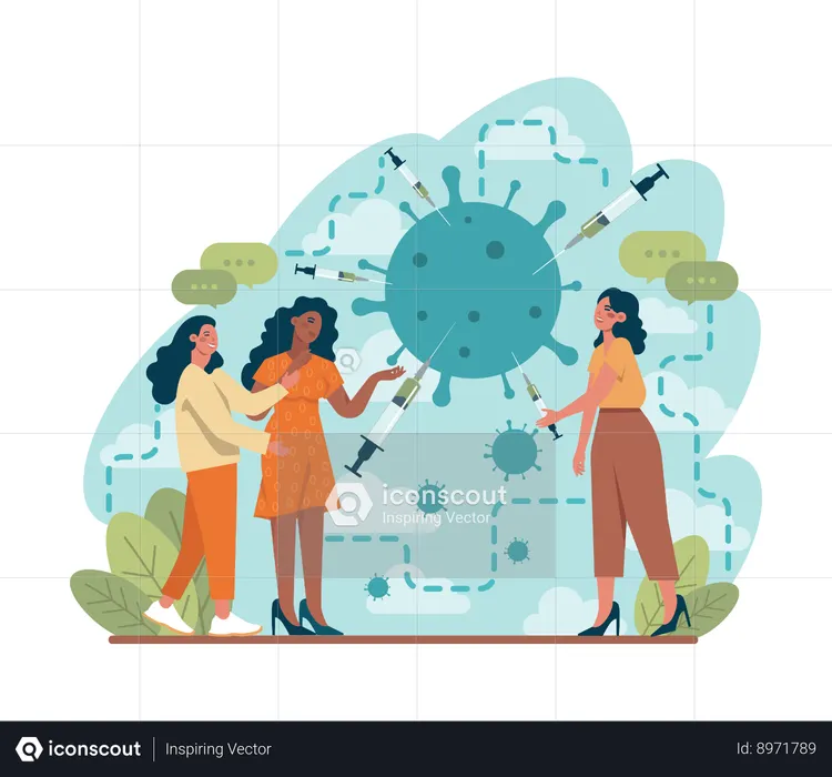 Personas que toman la vacuna corona  Ilustración