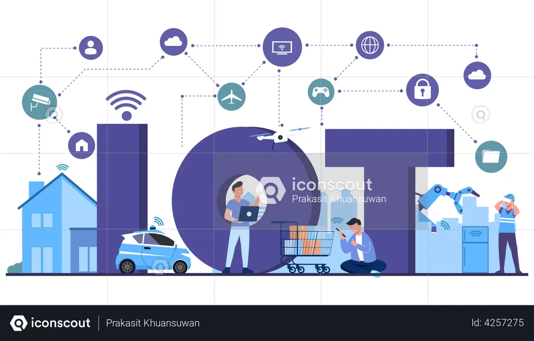 Personas que utilizan la tecnología IOT  Ilustración